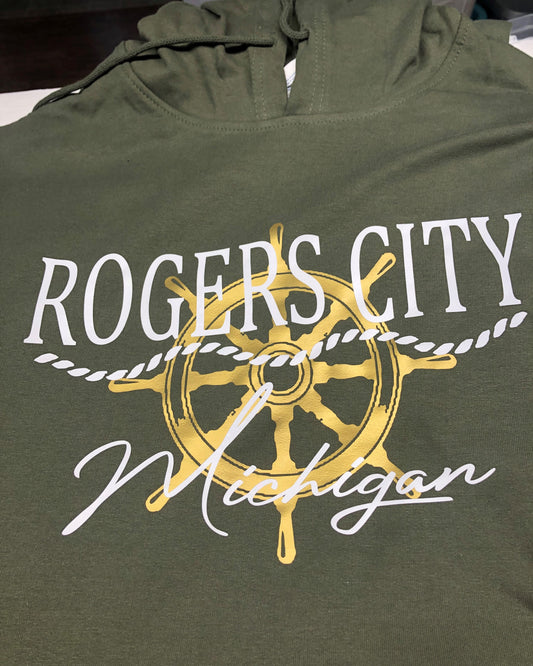 Rogers City Michigan Ships Wheel Hoodie